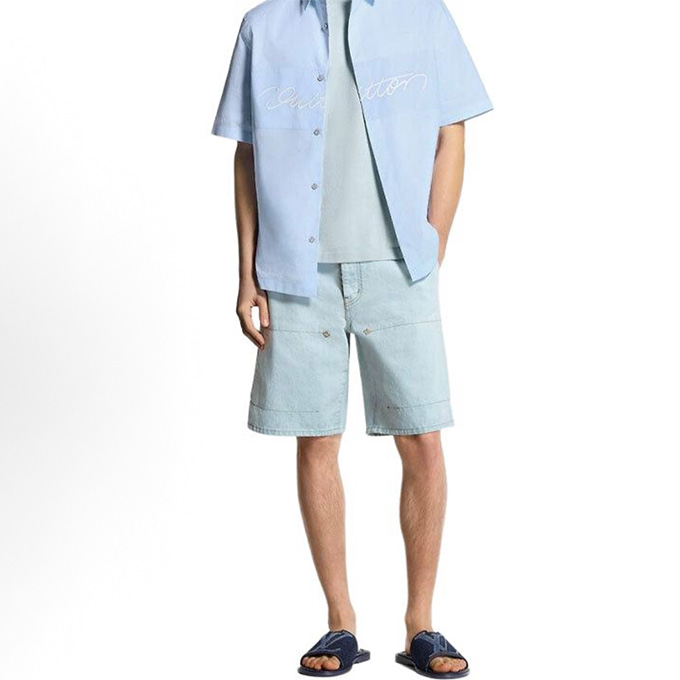 lv louis vuitton color block check embroidered short sleeve shirt